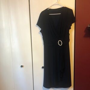 Flattering & Elegant Navy Dress with Rhinestone Detail and with ruffles